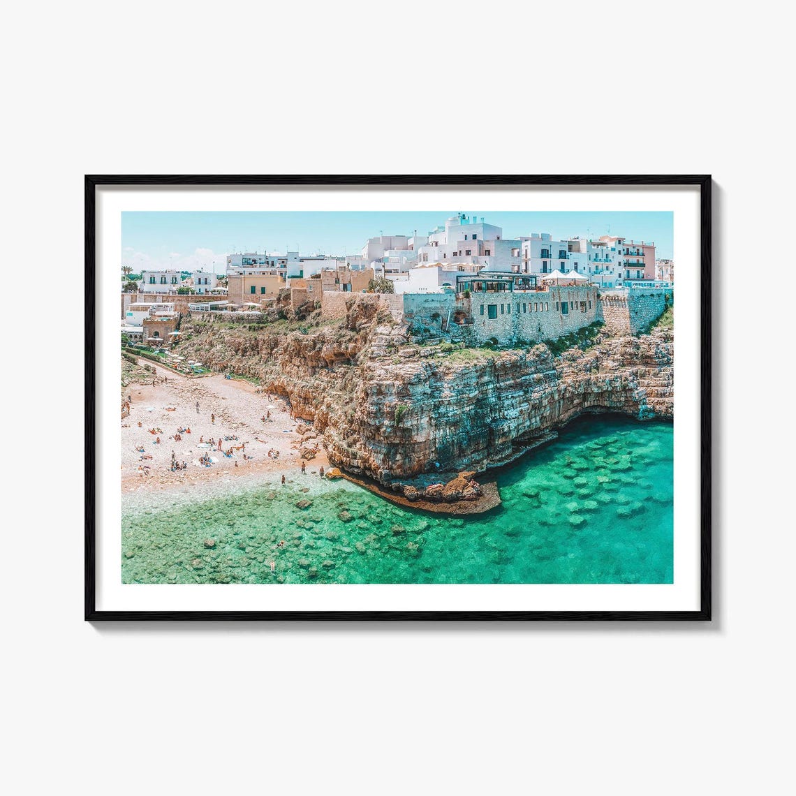 Polignano a Mare Italy Turquoise Cove Beach Cliffs Photo Poster