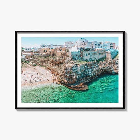 Polignano a Mare Italy Turquoise Cove Beach Cliffs Photo Poster