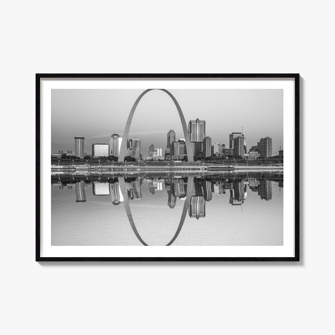 St Louis Missouri Gateway Arch River Reflection Black and White Poster