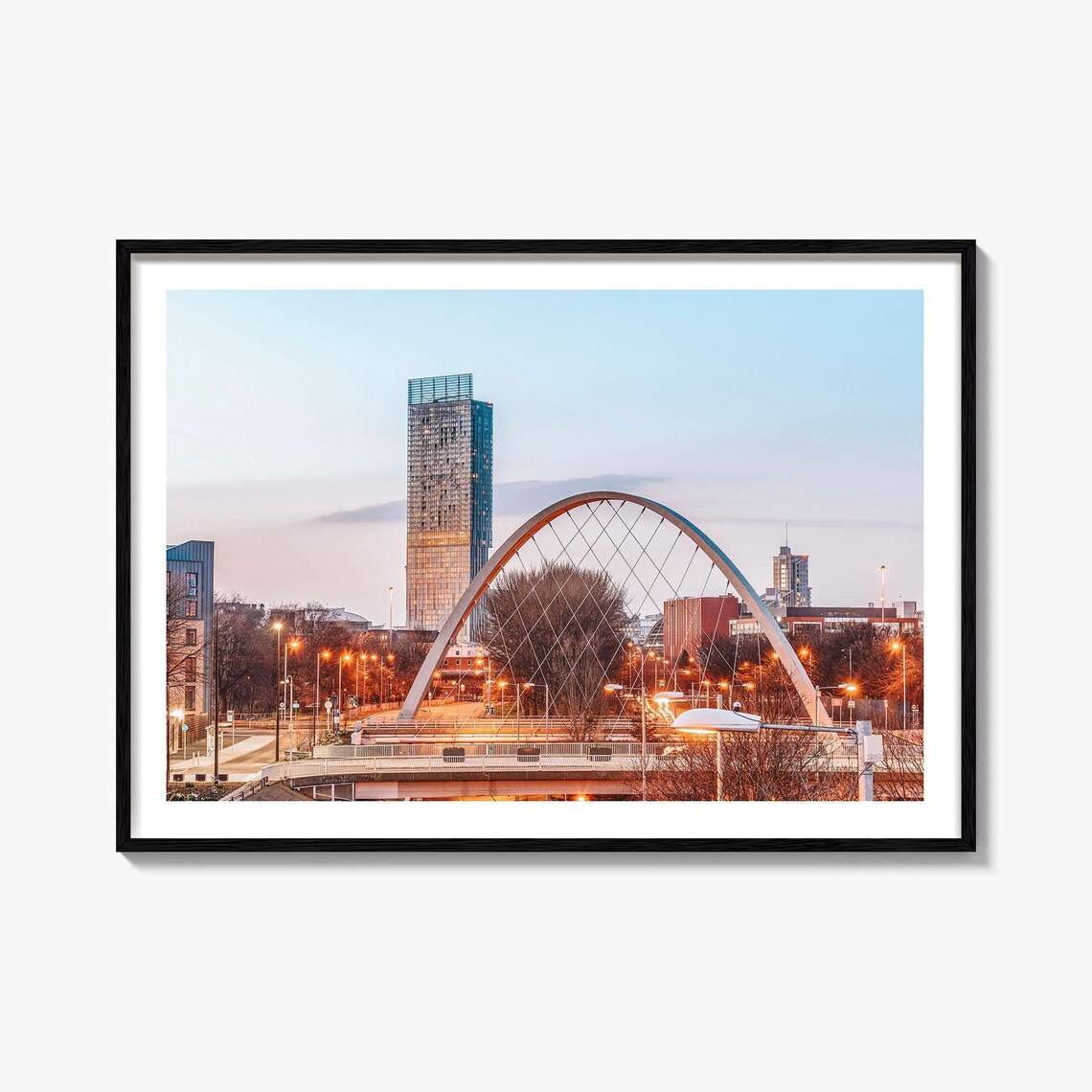 Manchester England Hulme Arch Bridge City Night Dusk Photo Poster