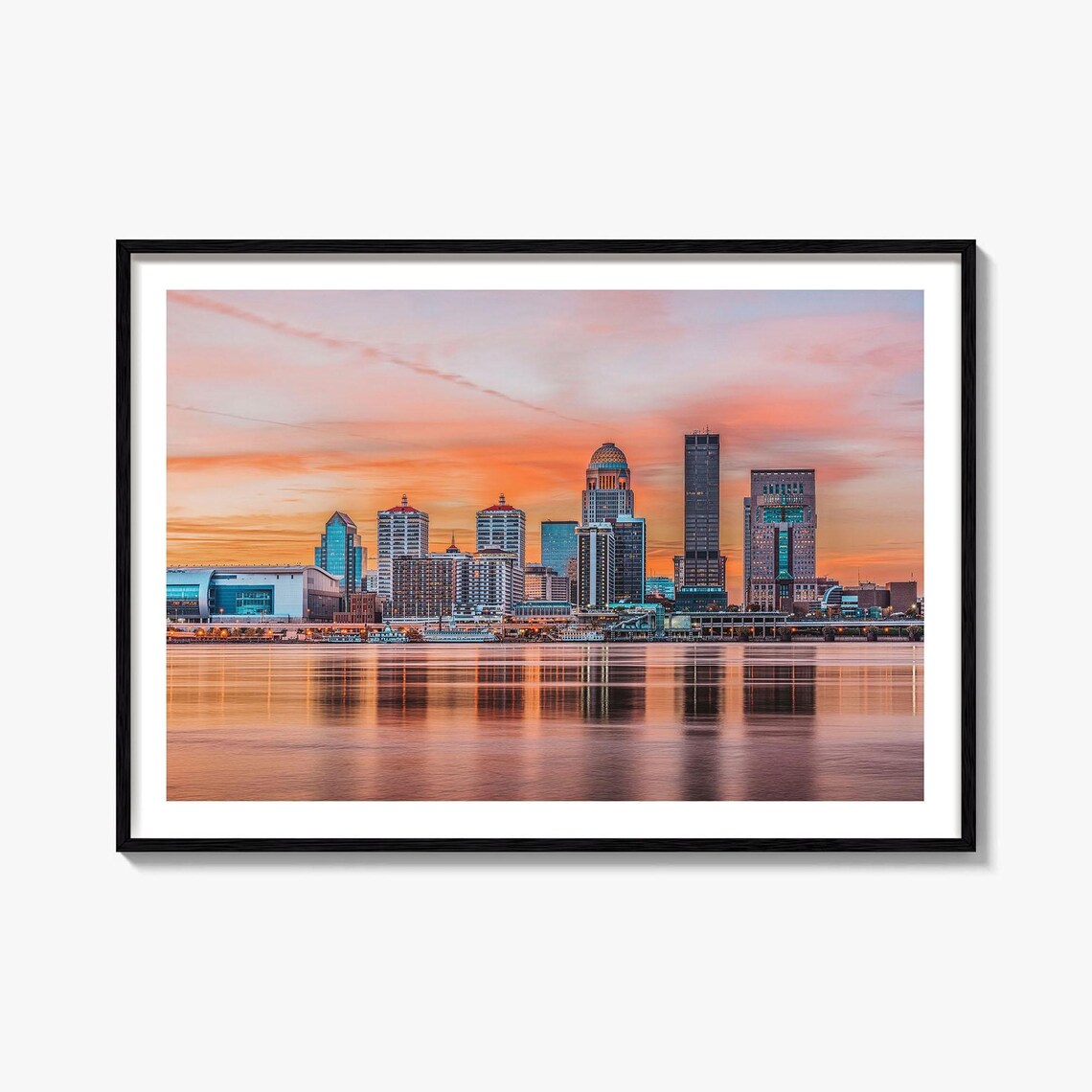 Louisville Kentucky Skyline Sunset Ohio River Mirror Reflection Poster