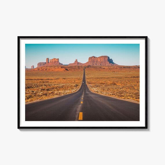 Utah Monument Valley Desert Road Red Rock Mesas Scenic Photo Poster
