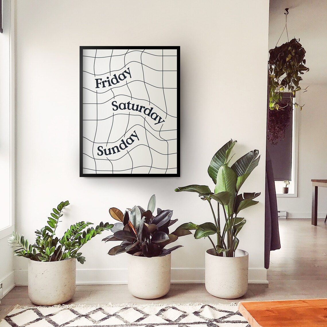 The Weekend Friday Saturday Sunday Wavy Retro Pop Words Cute Typography Poster Art Print - Image 2