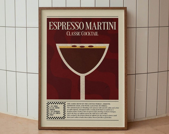 Espresso Martini Print Cocktail Poster Funny Bar Cart Art Retro Home Decor Cocktail Wall Art 70s Decor Espresso Martini Art Dorm Poster