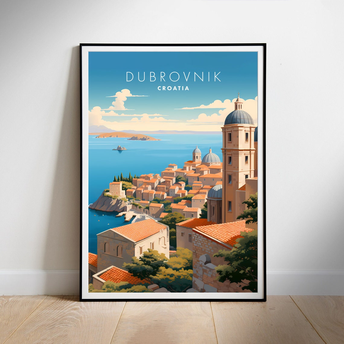 Dubrovnik Croatia Old Town Adriatic Coast Illustrated Poster