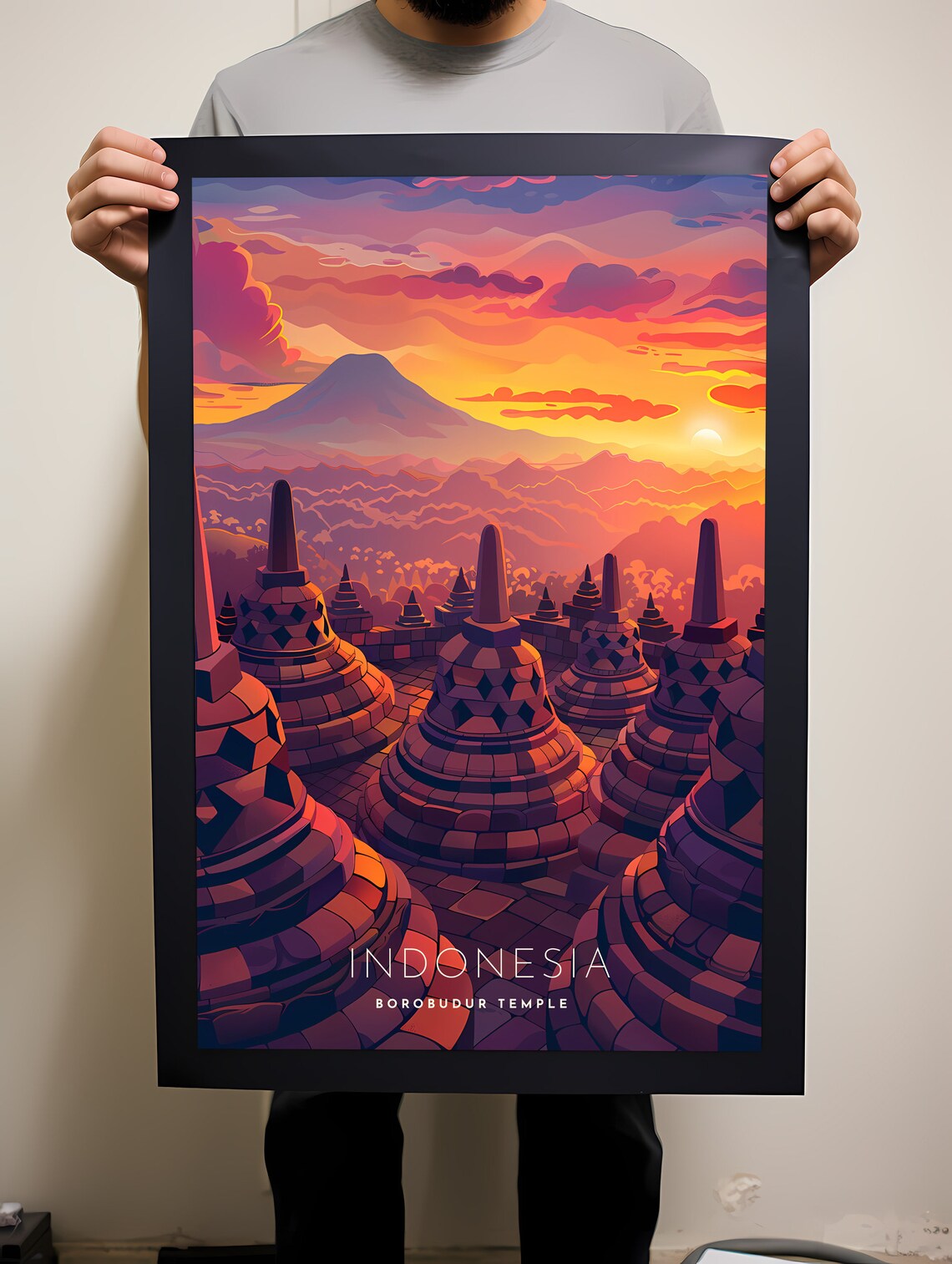 Borobudur Temple Indonesia Travel Poster, Wall Art - Image 2