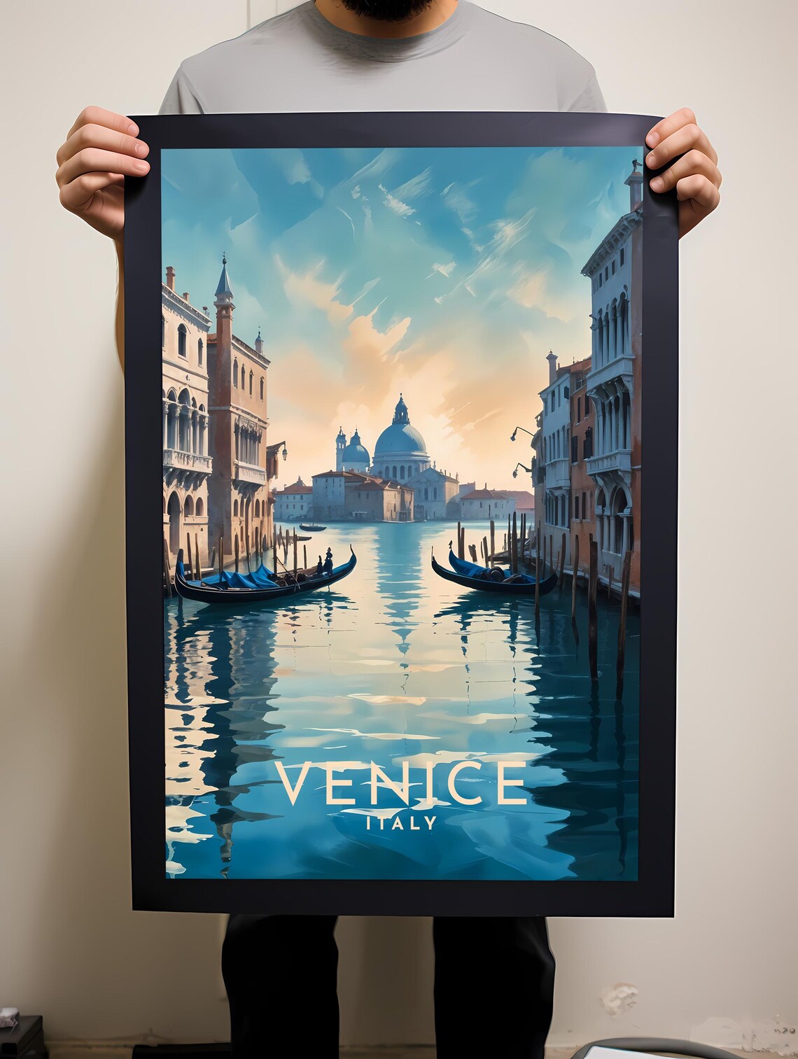 Venice Italy Grand Canal Gondolas Sunrise Vintage Travel Poster