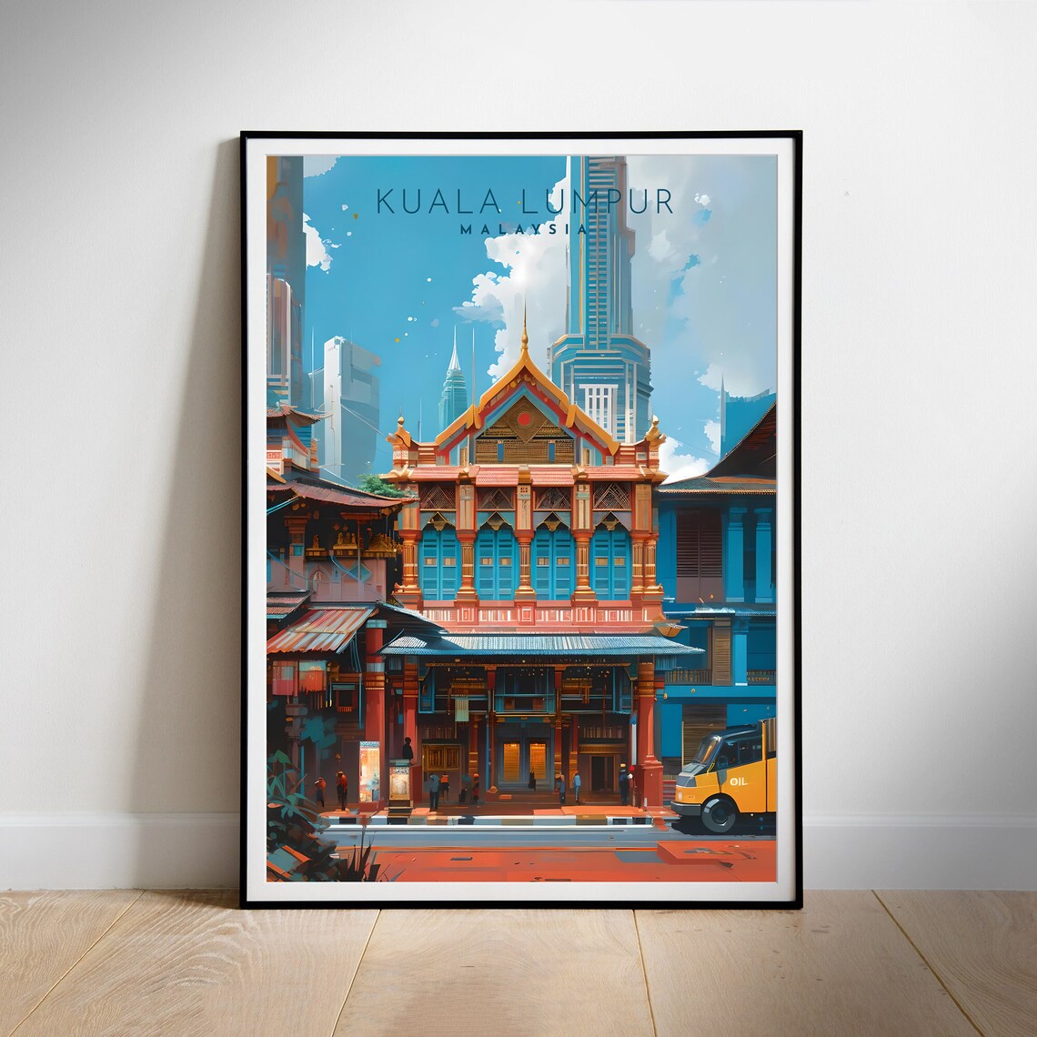 Kuala Lumpur Malaysia Colorful Temple Street Illustration Poster - Image 2