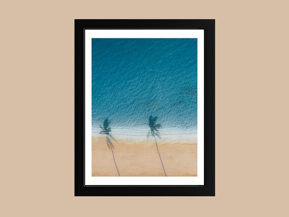 Aerial Beach Palm Tree Shadows Turquoise Ocean Drone View Poster