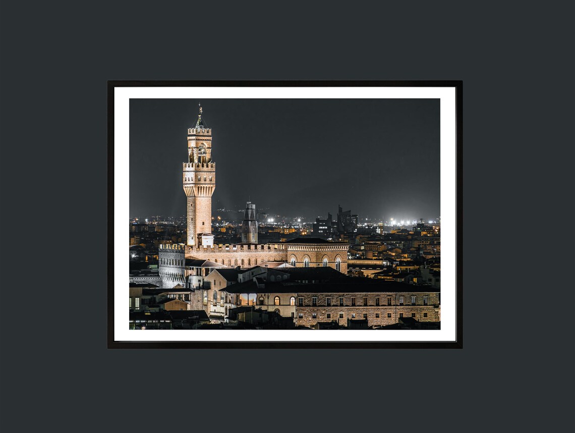 Florence Italy Night Palazzo Vecchio Tower Cityscape Photo Poster