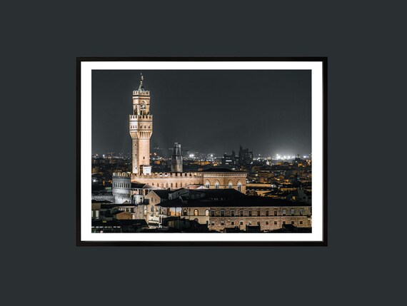 Florence Italy Night Palazzo Vecchio Tower Cityscape Photo Poster