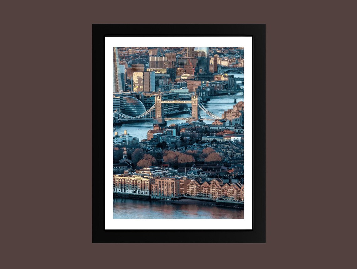 London Tower Bridge Aerial View Thames Cityscape Golden Poster
