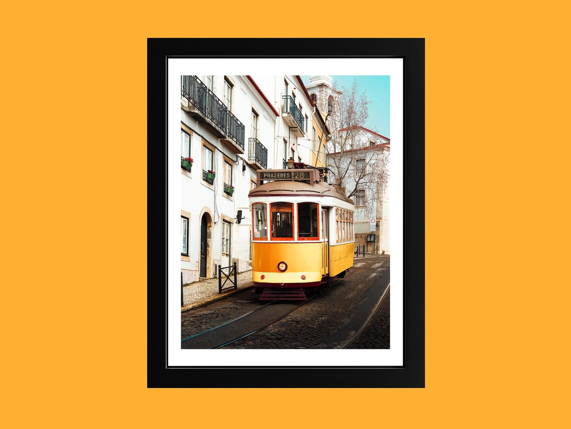 Lisbon Yellow Tram 28 Poster Vintage Streetcar Portugal Travel Photo