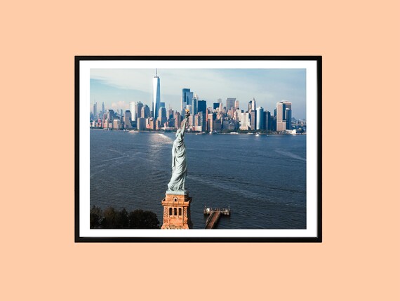 Statue Of Liberty Aerial View With New York City Skyline Poster