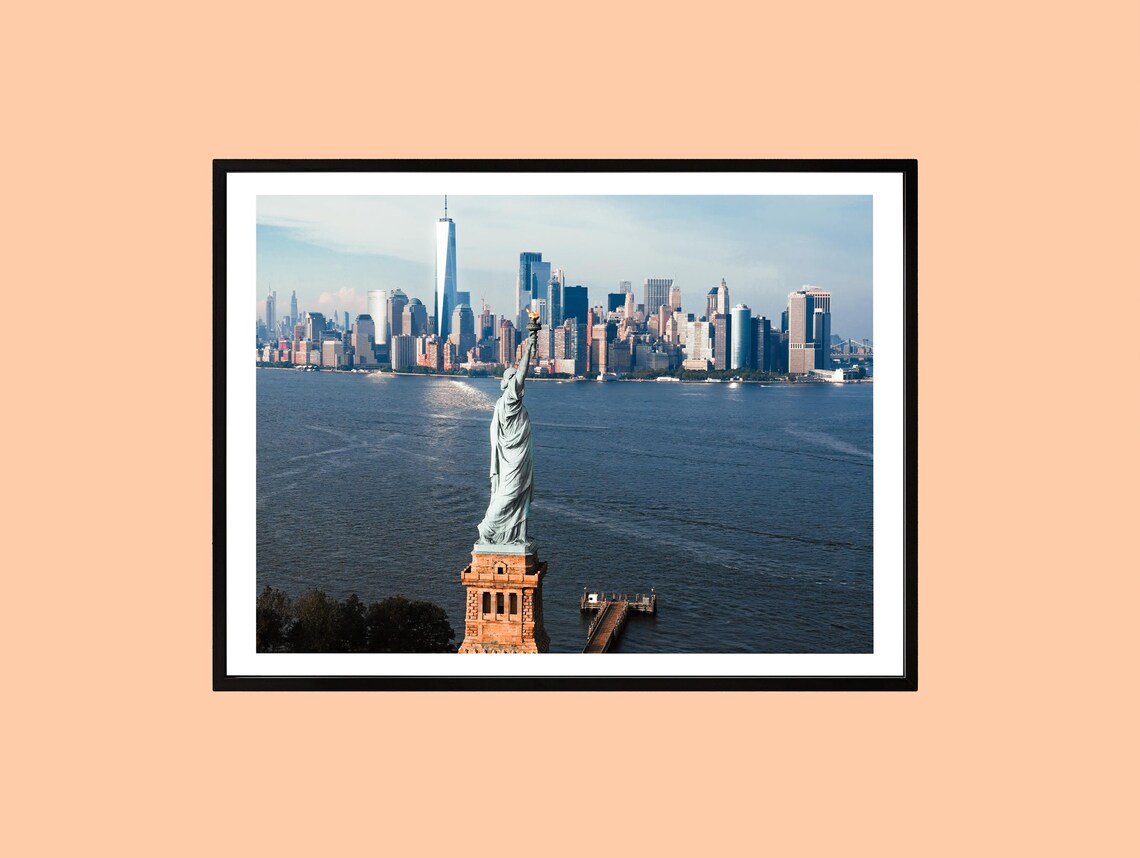 Statue Of Liberty Aerial View With New York City Skyline Poster