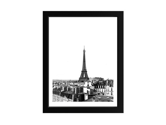 Eiffel Tower Paris Rooftops Black And White Photography Poster