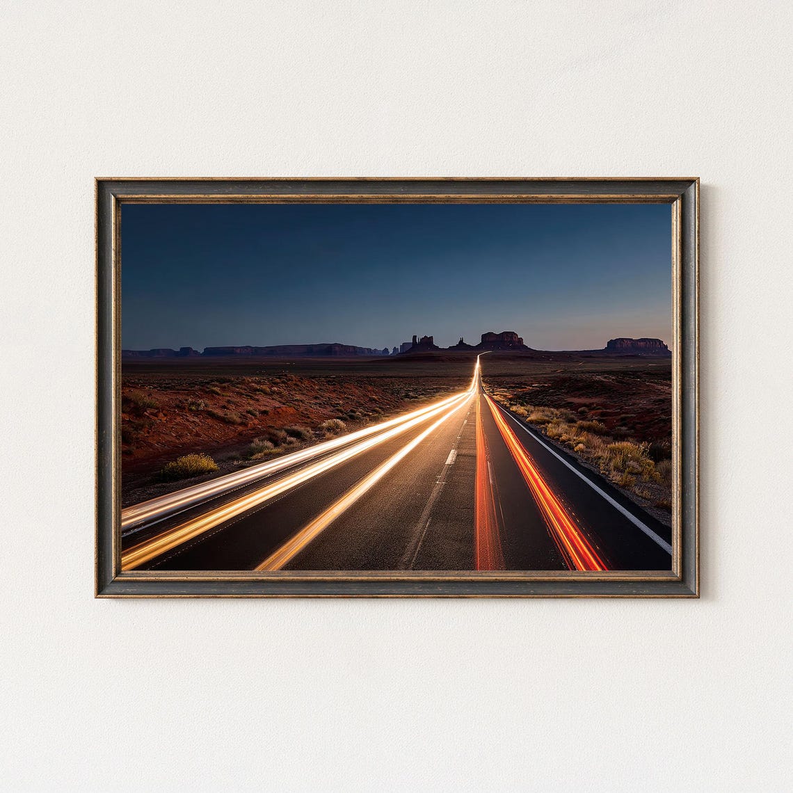 Monument Valley Blue Hour Desert Highway Light Trails Poster