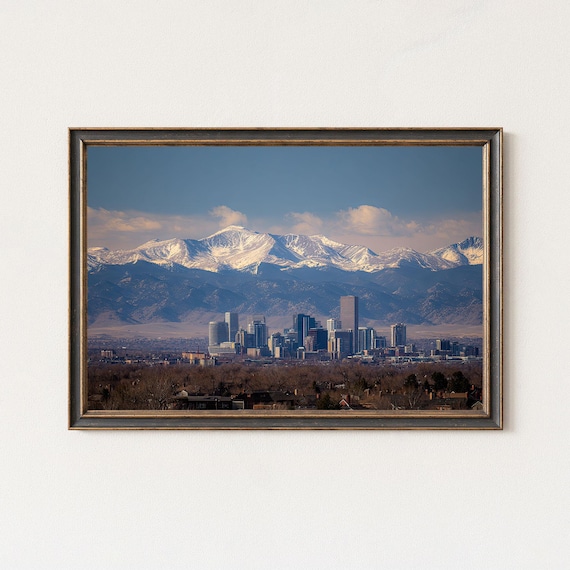 Denver Skyline Rocky Mountains Wall Art Snowy Mountain Landscape Print Colorado Cityscape Decor
