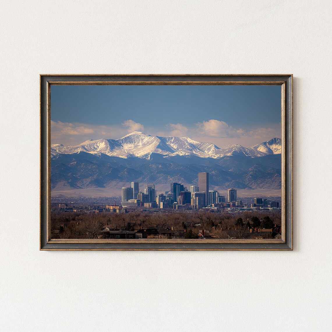 Denver Skyline Rocky Mountains Wall Art Snowy Mountain Landscape Print Colorado Cityscape Decor