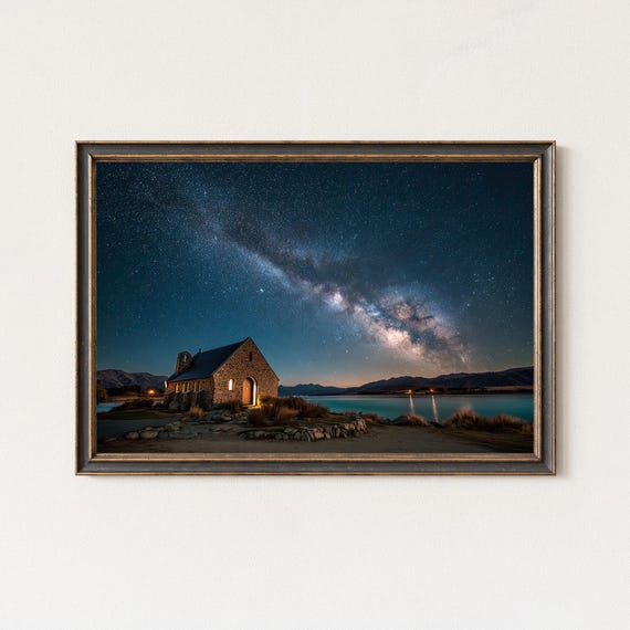 Milky Way Over Church Of The Good Shepherd Night Landscape Print