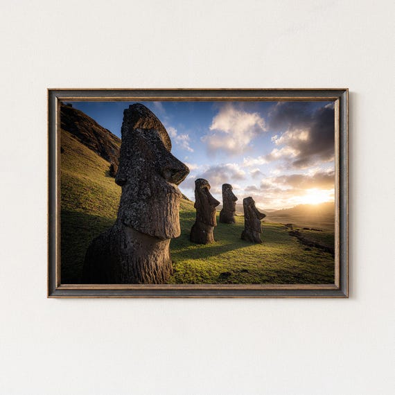 Easter Island Moai Wall Art Rapa Nui Sunrise Print Ancient Statues Landscape Photography Decor