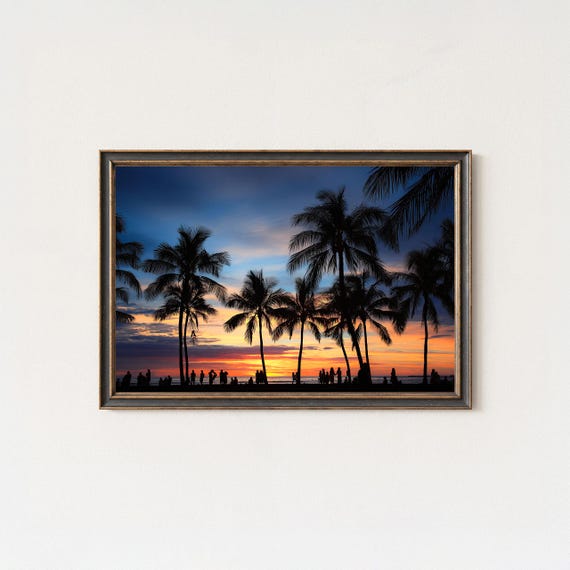Waikiki Sunset Photography Palm Tree Silhouette Wall Art
