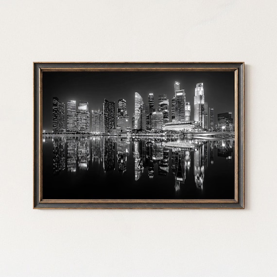 Marina Bay Singapore Skyline Black And White Photography Print