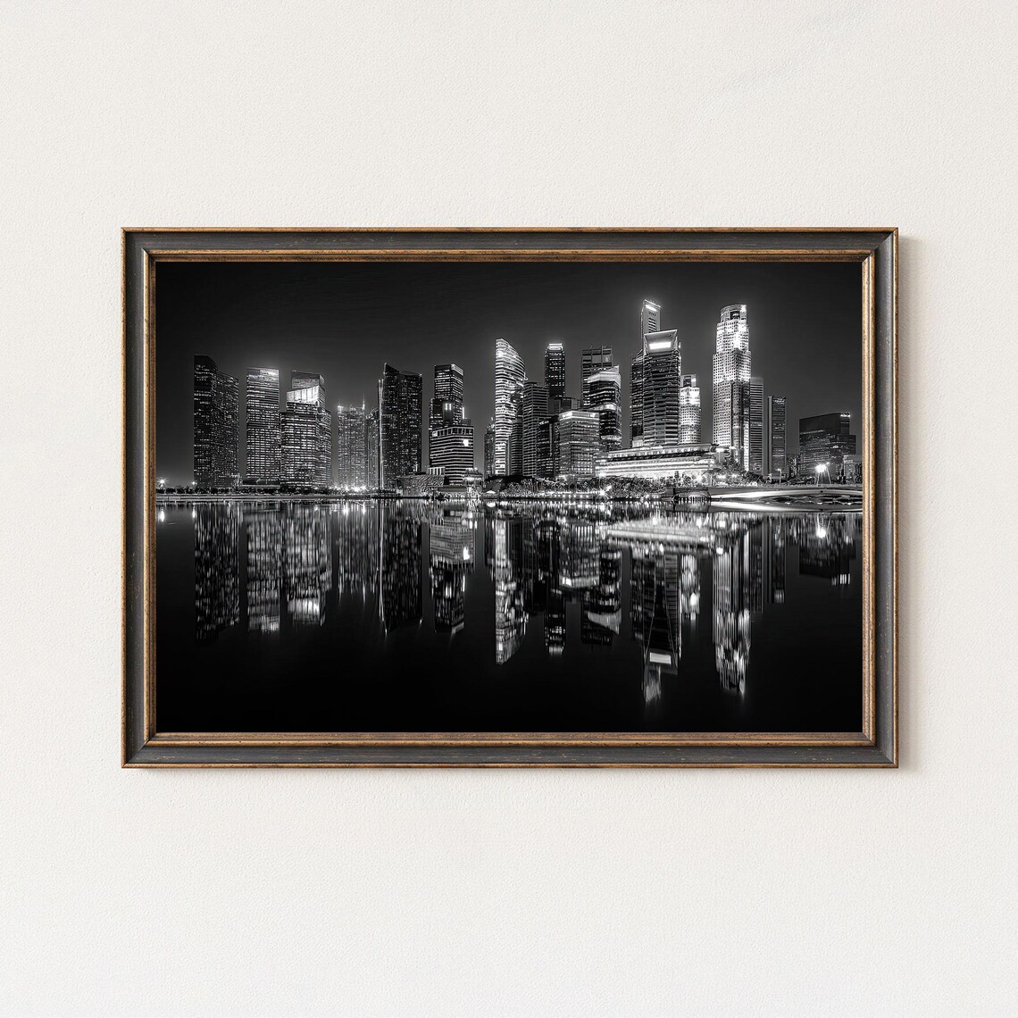 Marina Bay Singapore Skyline Black And White Photography Print
