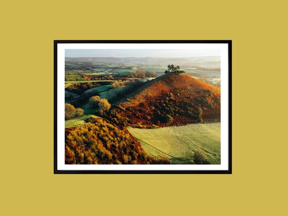 Sunset Hill Autumn Landscape Rustic Fields Aerial Photography Print
