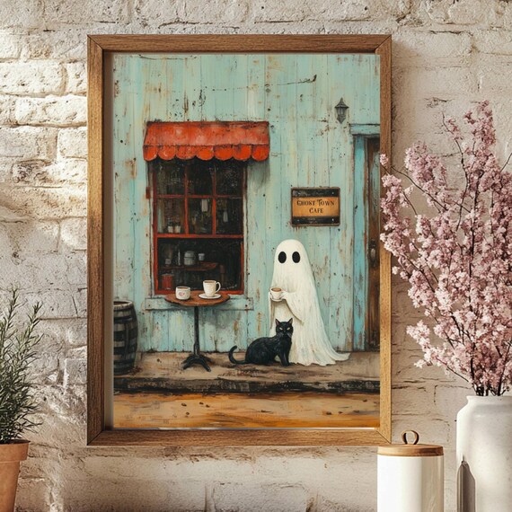 Ghost and Black Cat at the Ghost Town Cafe Storefront Poster