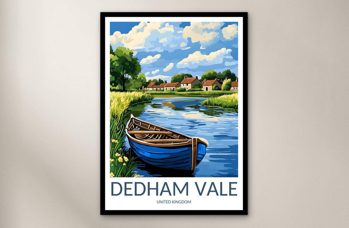 Dedham Vale England River Boat Peaceful Countryside Travel Poster