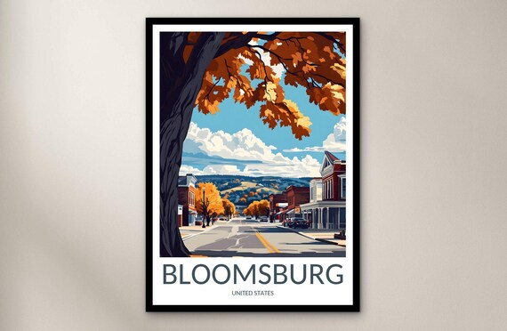 Bloomsburg Pennsylvania Autumn Main Street Travel Poster Art