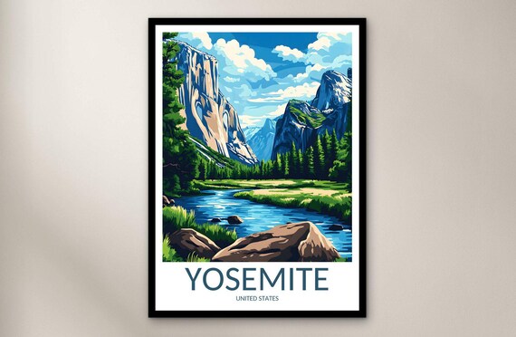 Yosemite National Park Granite Cliffs River Valley California Poster