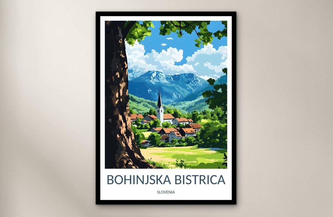 Bohinjska Bistrica Slovenia Alpine Village Church Mountain Poster