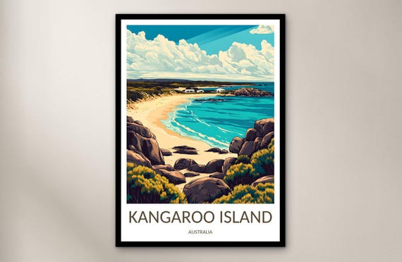 Kangaroo Island Travel Poster Wall Art Print Australia Poster Home Decor Gift Oceania Illustration Wall Art