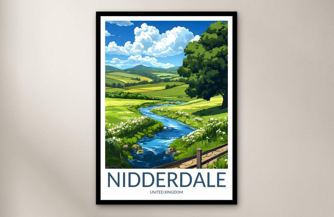 Nidderdale England Green Valley Stream Countryside Travel Poster