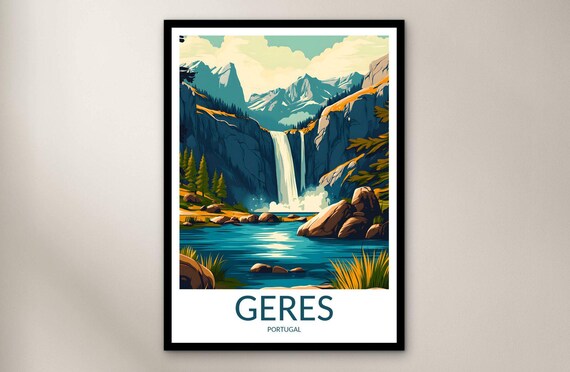 Geres Portugal Mountain Waterfall Valley Scenic Travel Poster