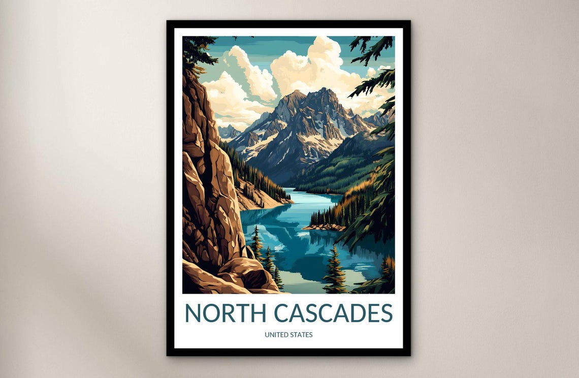 North Cascades Washington Alpine Lake Peaks Forest Travel Poster