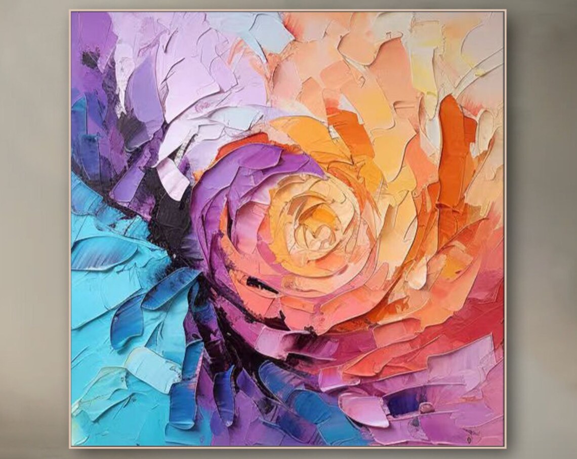 Abstract Bloom Palette Knife Swirl Purple Orange Floral Art Poster