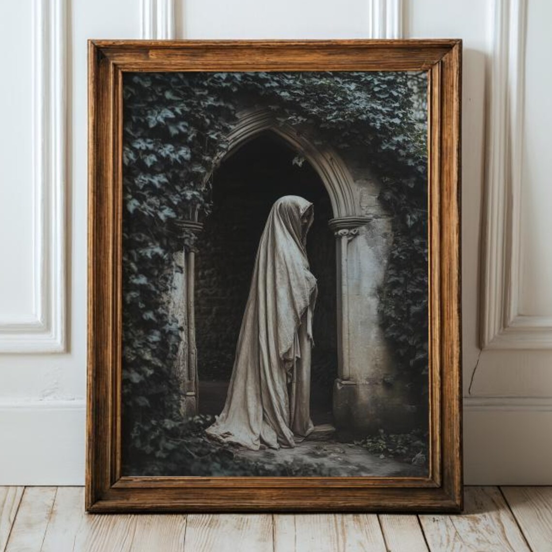 Veiled Woman Under Ivy, Moody Gothic Art Print