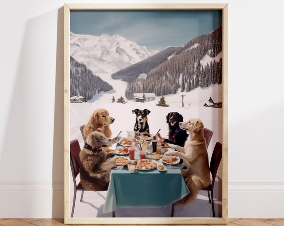 Dogs In A Ski Resort Funny Animal Art Print