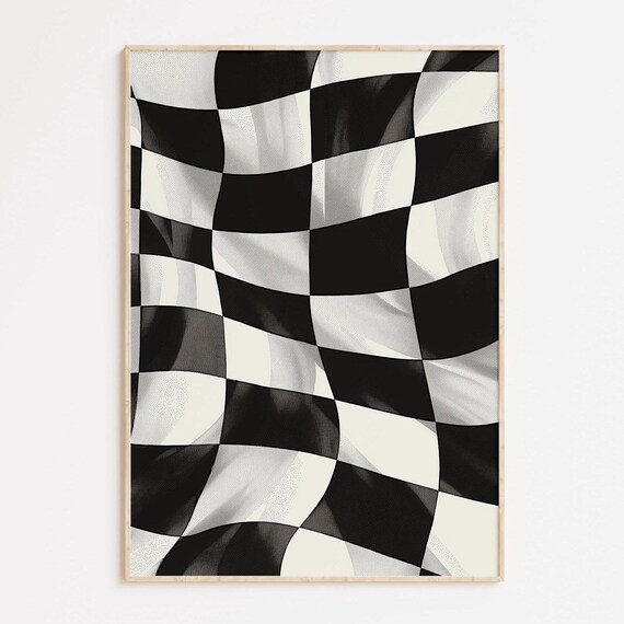 Black And White Checkered Racing Flag Bold Graphic Motorsport Poster