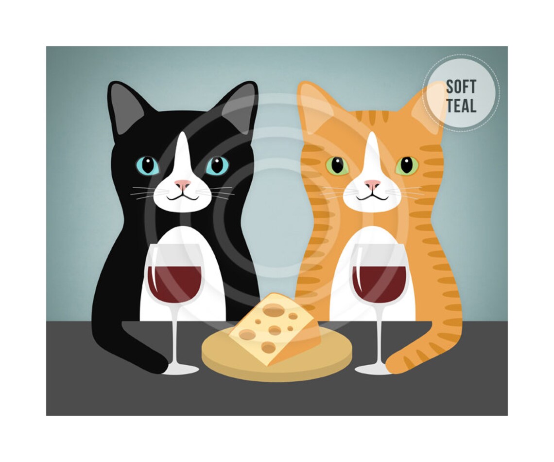 Two Cats Drinking Red Wine With Cheese Funny Cat Wine Decor Wall Art Poster - Image 4