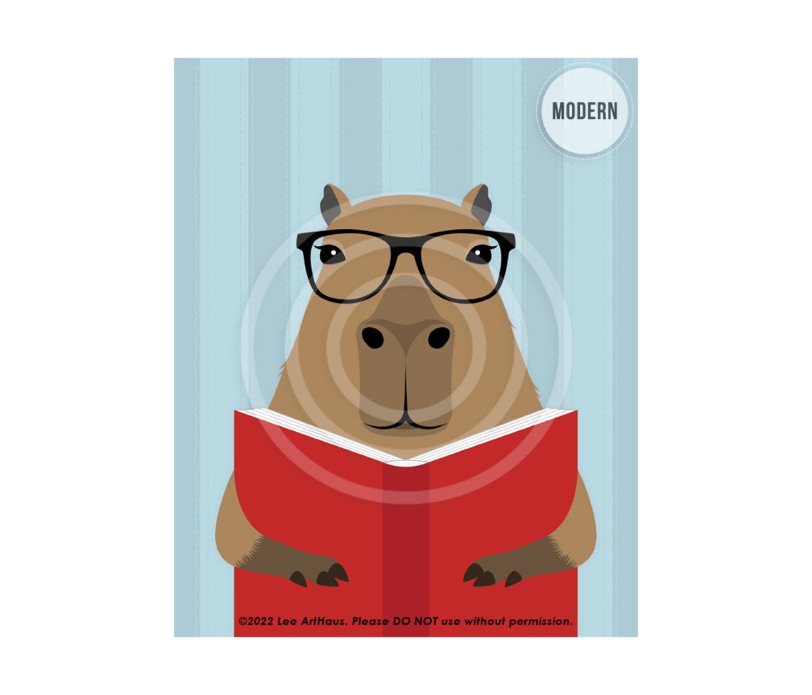 Capybara Wearing Glasses Reading a Red Book Funny Animal Poster - Image 2