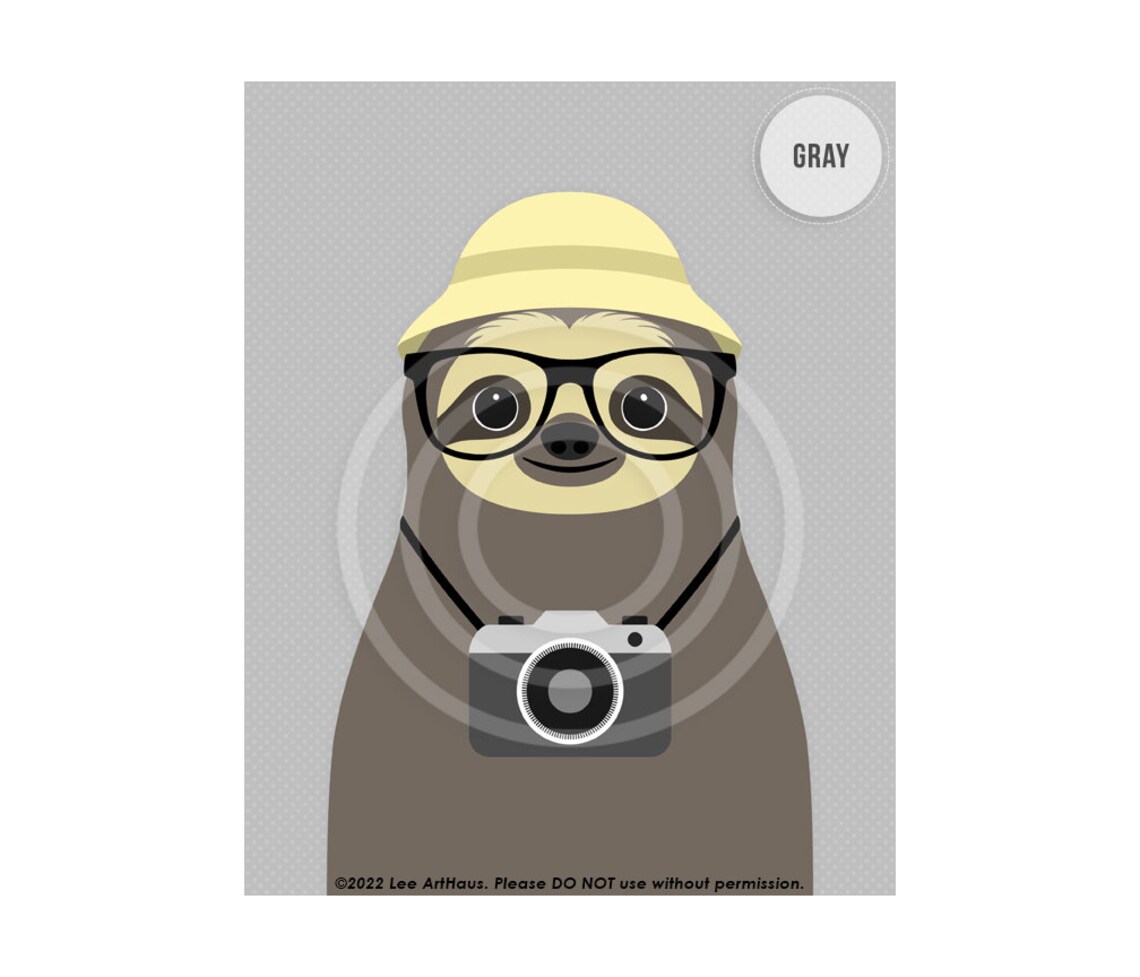 Cute Sloth Wearing Glasses Camera Hat Tourist Fun Photography Lover Poster - Image 3