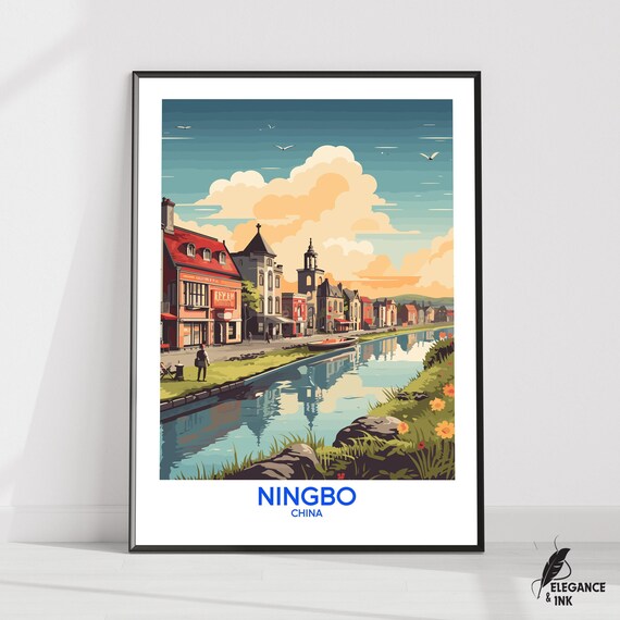 Ningbo Wall Hanging Posterningbo Flat Vector Illustration Canvaszhejiang Handmade Wooden Frame And Unframed Colorful Vintage Gift