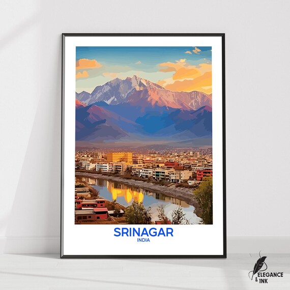 Srinagar Wall Hanging Postersrinagar Flat Vector Illustration Canvasjammu And Kashmir Handmade Wooden Frame Unframed Colorful Vintage