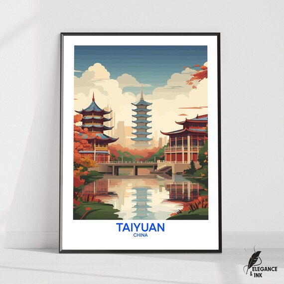 Taiyuan Wall Hanging Postertaiyuan Flat Vector Illustration Canvasshanxi Handmade Wooden Frame And Unframed Colorful Vintage Gift
