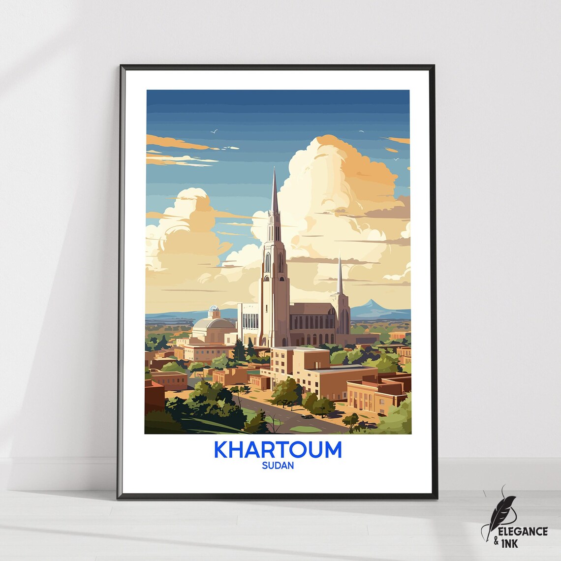 Khartoum Sudan Historic Spires Cityscape Golden Daytime Travel Poster