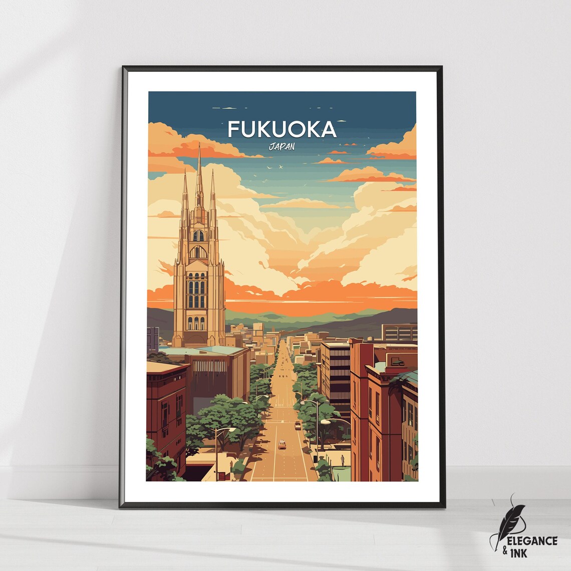 Fukuoka Travel Print Wall Artfukuoka Minimalist Painting Modern Poster Artworkjapan Home Decor Exhibition City Photo
